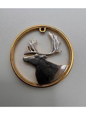 Hand Cut Canadian Coin Pendant Vintage Deer Caribou Hobo Coin Charm